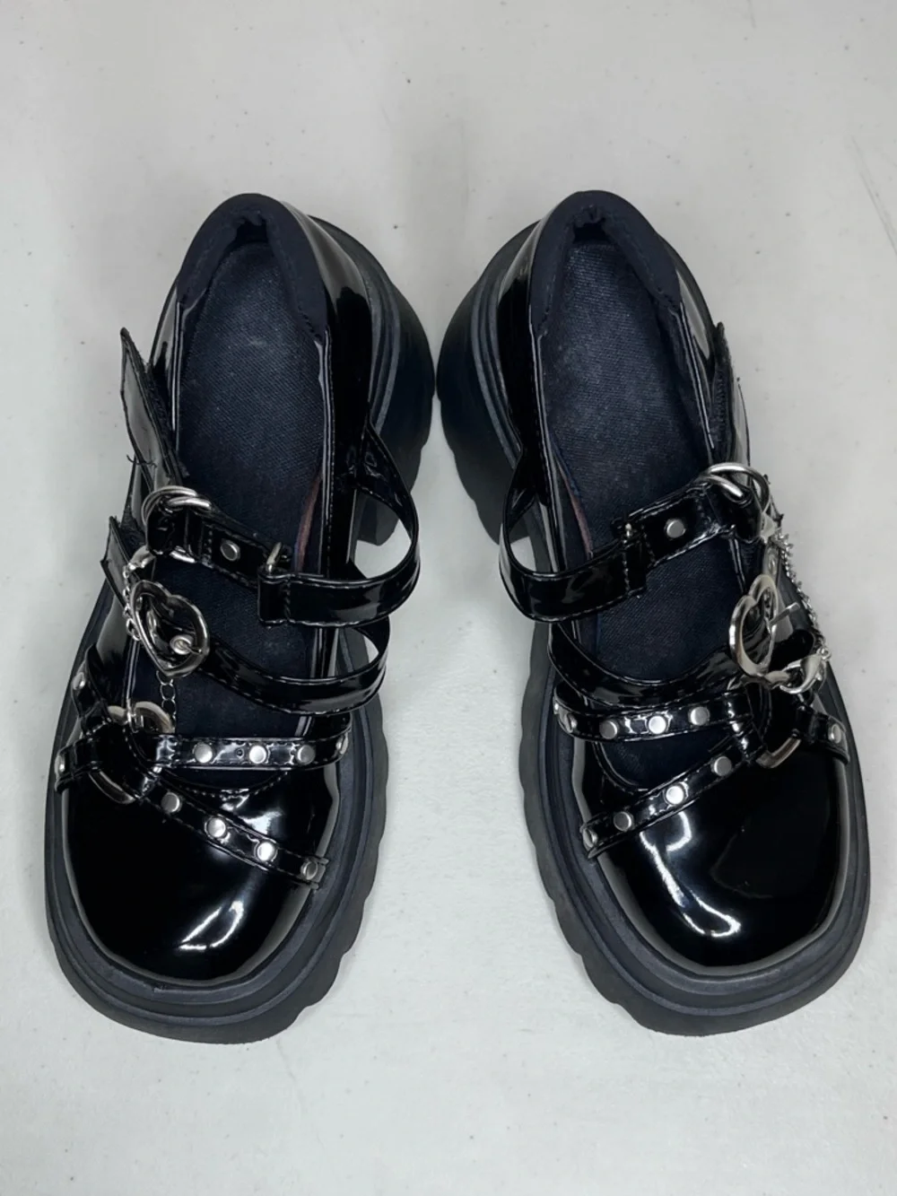 Goth Women's Sz 38 Punk Whimsigoth Chain Heart Y2K Platform Mary Jane Shoes